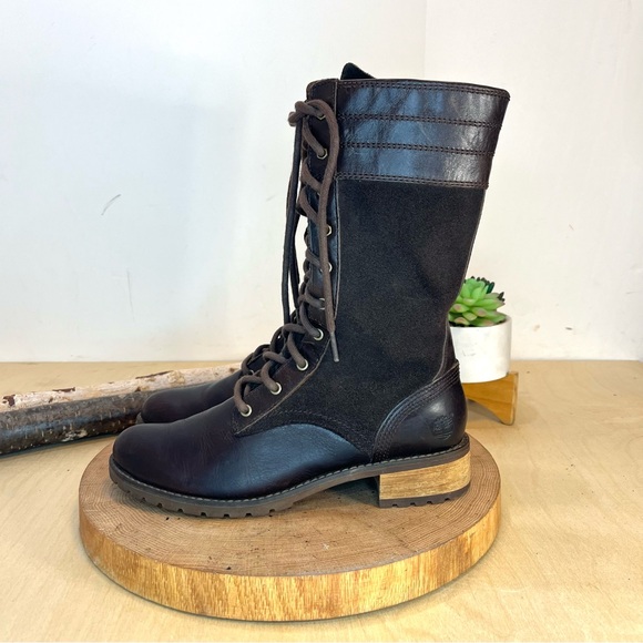 ๐HP๐*Timberland Bethel Heights Dark Brown Leather Mid Calf Zip Lace-Up Boots 6 - Picture 5 of 16